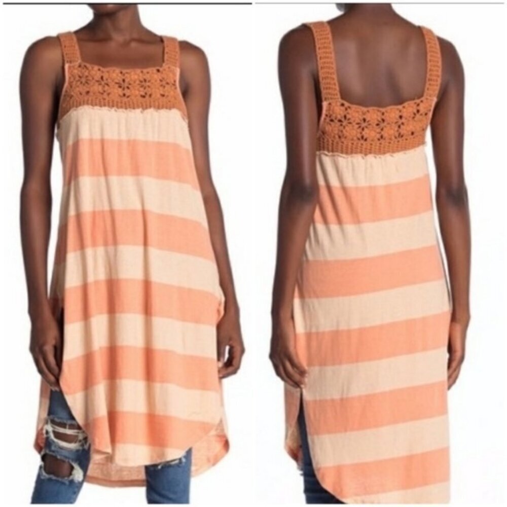 Free People Luca Crochet Stripe Tunic in Sayulita Sz S Cotton Linen Blend Boho